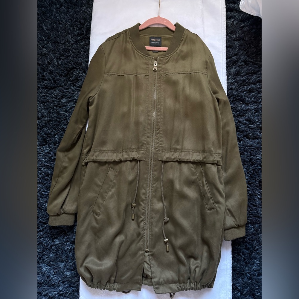 Forever 21 Green Utility Jacket with Drawstring Waist